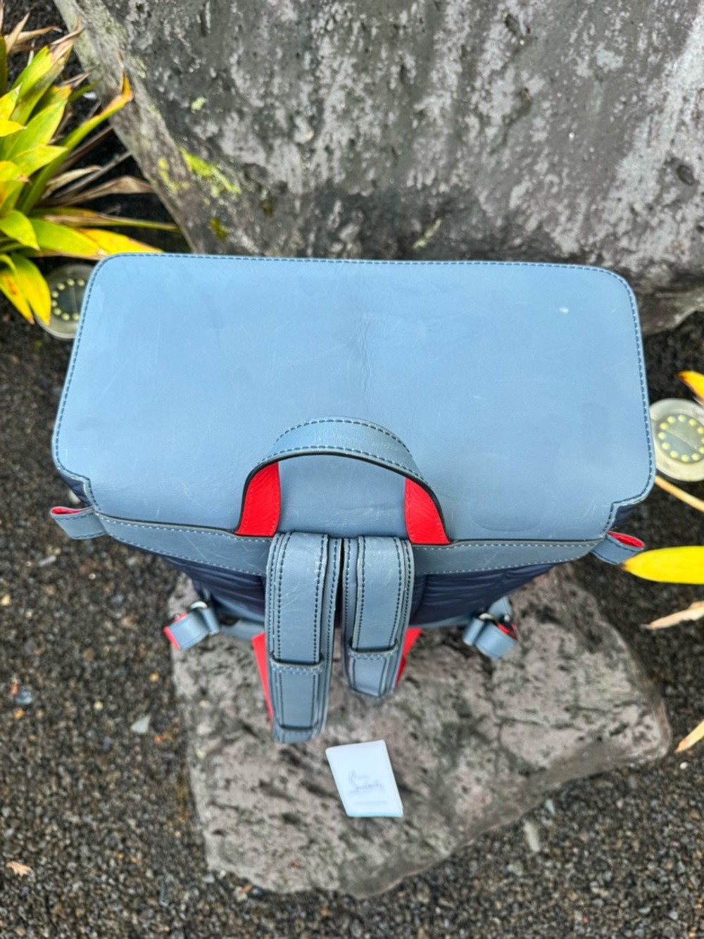 Christian Louboutin Apoloubi Blue Nylon & Leather Textured Backpack - Picture 14 of 16